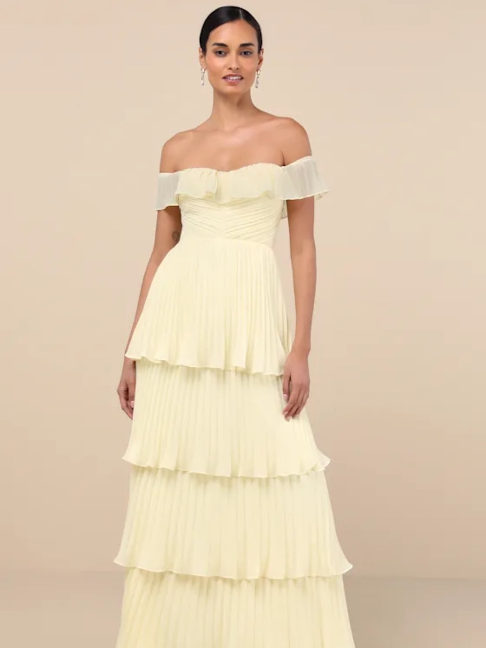 Always Remarkable Pale Yellow Off-the-Shoulder Maxi Dress